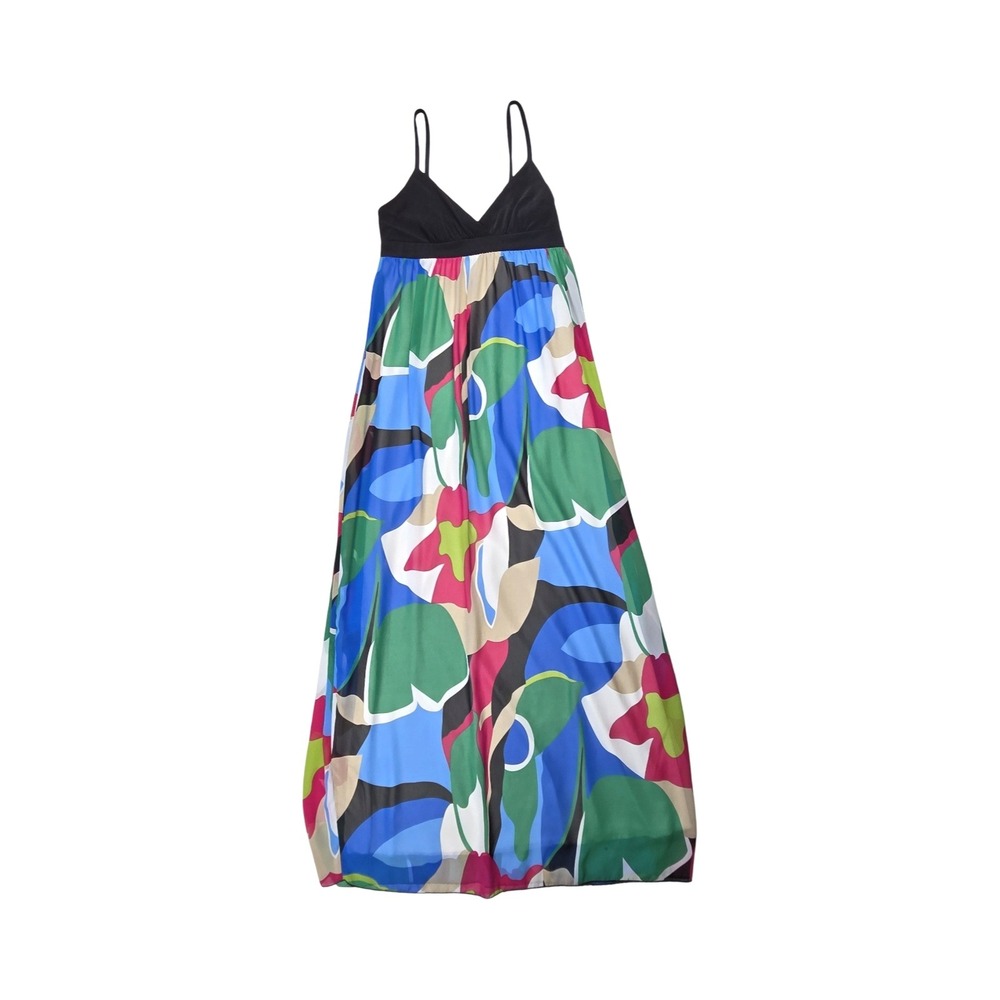 La Belle Abstract Floral Maxi Dress Black Empire Waist Vintage Y2K Boho Artsy